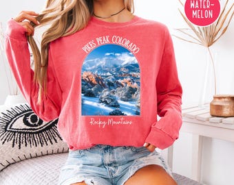 Pikes Peak Colorado Rocky Mountains Long Sleeve Comfort Colors Tee Shirt, Pikes Peak Colorado Vacation Gift, Colorado Rocky Mountains Shirt