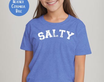 Youth Sizes Salty Summer Bella Canva Tee Shirt, Salty Beach Vacation Gift, Kids Salty Tee, Salty Retro, Salty Tee. Salty Vintage, Salty Gift