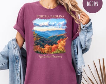 Camiseta de colores acogedores con el otoño en los Apalaches de Carolina del Norte, regalo para vacaciones en Carolina del Norte, Montañas Apalaches, regalo para amantes de la montaña
