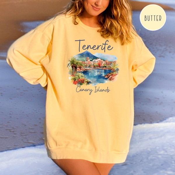 Tenerife Canary Islands Spain Comfort Colors® Gift Sweater, Canary Islands Vacation Gift, Tenerife Gift Sweater, Canary Islands Sweatshirt