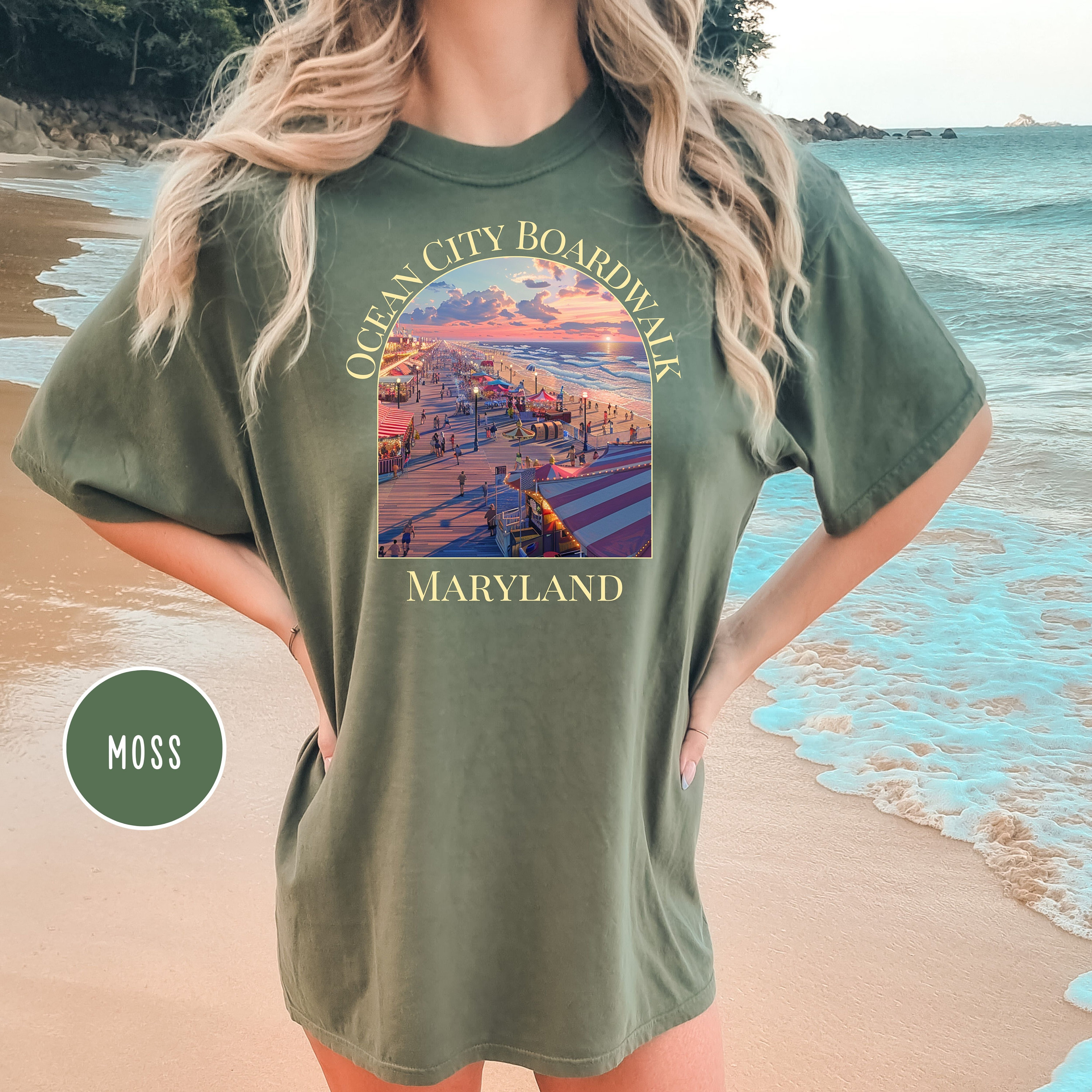 Ocean City Maryland Boardwalk Comfort Colors® Beach Tee, Ocean