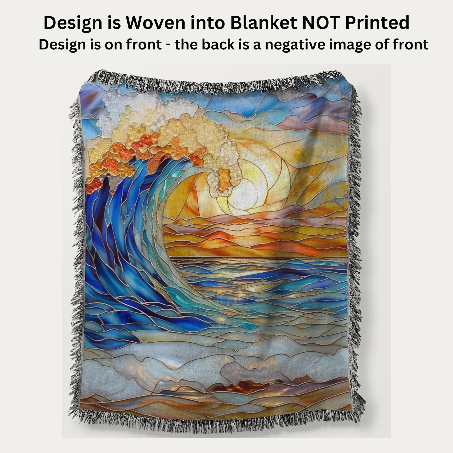Stained Glass Look Ocean Wave and Sun Woven Throw