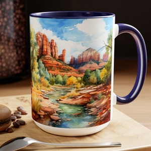 Sedona Arizona Red Rock State Park Ceramic 15oz Mug, Design Front and Back, Sedona Arizona Watercolor, Sedona Vacation Gift Mug, Sedona Trip