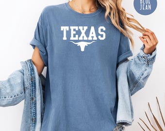Texas Longhorn Cattle Comfort Colors® T-Shirt, Texas Vacation Gift Tee Shirt, Texas Travel Shirt, Texas Cattle Shirt, Texas Hiking Tee Shirt
