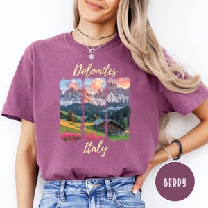 The Dolomites at Sunrise over Italian Village Brush Stroke Design Comfort Colors® Tee Shirt, Italy Vacation Gift Shirt, Italy Lover Gift Tee