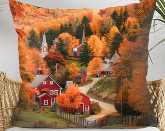 Vermont in Autumn Decorative Throw Pillow, Design on Front & Back, House Warming Gift, Spun Polyester Square Pillow Avail in 4 sizes