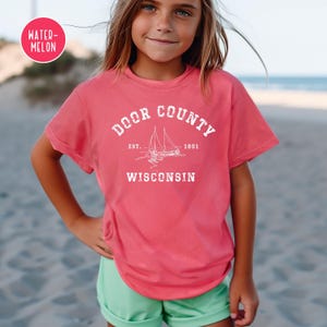 Door County Wisconsin Youth Comfort Colors® T-Shirt, Wisconsin Vacation Kid&#39;s Tee Shirt, Door County Boating Shirt, Door County Vacation Tee