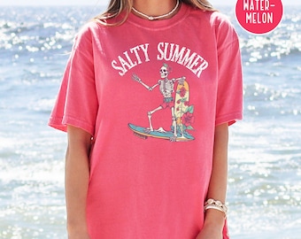 Salty Beach Tee, Salty Summer Grunge Style Comfort Colors T-Shirt, Salty Skeleton Surfing Tee, Salty Beach Vacation Gift Shirt, Beach Gift