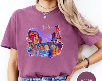 Vintage Italy Watercolor Painting Comfort Colors T-Shirt, Italy Gift Tee Shirt for Italy Lover, Italy Vacation Gift, Italia Shirt, Italy Tee