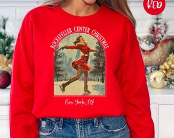 Christmas Skating at Rockefeller Center Sweatshirt, Christmas Vacation in New York City Gift Sweatshirt, Retro Xmas Ice Skating Gift Shirt