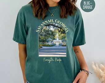 Koszulka Savannah Georgia Comfort Colors®, Koszulka z fontanną Forsyth Park, Koszulka z prezentem wakacyjnym Savannah Georgia, Koszulka z nadrukiem Georgia