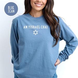 Am Yisrael Chai Jewish Solidarity Anthem, The People of Israel Live Comfort Colors® Long Sleeve Hebrew Tee, Judaica Gift, Israeli Supporter