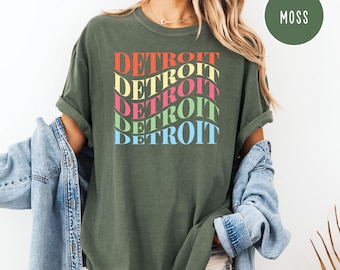 Camiseta de regalo Detroit Oversized Retro Style Comfort Colors®, regalo de vacaciones en Detroit, camiseta de viaje de Detroit, Detroit Vintage, camiseta de regalo de Detroit