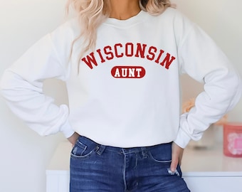 Sudadera para tía de Wisconsin, regalo para tía de Wisconsin, regalo para tía de Wisconsin, suéter para tía de Wisconsin, cuello redondo de Wisconsin