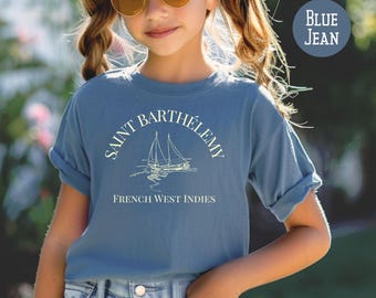 St Barts Jugendgröße Comfort Colors® T-Shirt, Saint Barthélemy Urlaub Geschenk für Kinder, Karibik Insel Kinder Urlaub T-Shirt