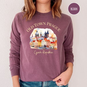 Old Town Prague Czech Republic Comfort Colors® Long Sleeve T-Shirt, Prague Vacation Tee, Czech Republican Travel Shirt, Old Town Prague Gift