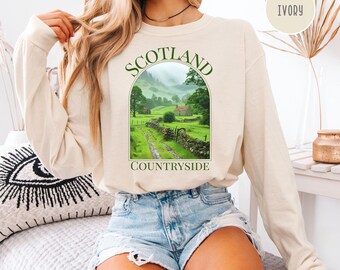 Scotland Green Countryside Long Sleeve Comfort Colors T-Shirt, Scotland Vacation Gift Shirt, Scotland Travel Gift
