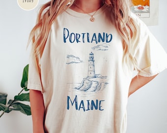 Portland Maine Lighthouse Comfort Colors® T-Shirt Gift, Portland Maine Vacation Gift, Portland Maine Summer Tee, Maine Travel Gift Tee Shirt