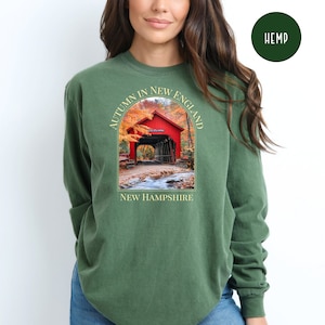 New Hampshire Covered Bridge Comfort Colors® Long Sleeve Tee, New England Autumn Shirt, New Hampshire Vacation Gift, New Hampshire Tee Shirt