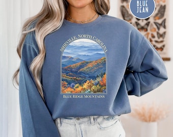 Asheville North Carolina Blue Ridge Mountains Comfort Colors® Sweatshirt, Blue Ridge Mountains Hiking Shirt, Asheville Vacation Gift Sweater