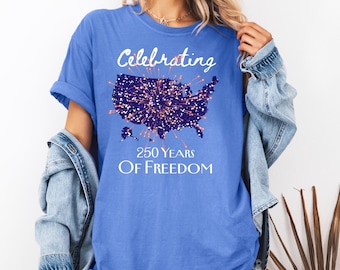 Maglietta celebrativa dei 250 anni di libertà Comfort Colors, 4 luglio, semiquincentenario, 250° anniversario degli Stati Uniti