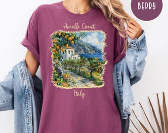 Camiseta Comfort Colors® de la Costa Amalfitana de Italia, camiseta de acuarela de la Costa Amalfitana, camiseta de regalo para vacaciones en la Costa Amalfitana de Italia, camiseta de Amalfi