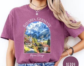 Camiseta Bavaria Germany Comfort Colors®, Camiseta com estampa de vila alpina na Alemanha, Camiseta para presente da Baviera, Camiseta para presente de férias na Alemanha, Camiseta da Baviera