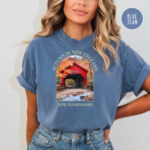 New Hampshire Covered Bridge Comfort Colors® T-Shirt, Autumn In New England Shirt, New Hampshire Vacation Gift, New Hampshire Travel Shirt