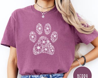 Daisy Flowers Dog Paw Comfort Colors® Dog Mom Gift, bloemen hondenliefhebber T-shirt, plant Mom Dog Lover cadeau, bloemen hondenpoot shirt, Dog Mama T-shirt