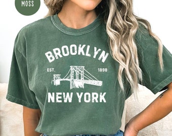 Brooklyn New York grunge-stijl Comfort Colors® T-shirt, Brooklyn Bridge-shirt, vakantiecadeau New York, New York Travel-T-shirt, shirt New Yorker