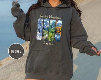 Rocky Mountain Seasons Comfort Colors Pullover Hoodies, Rockies Vacation Gift, Rocky Mountains Hooded Sweatshirt, Rocky Mountain Gift Hoodie