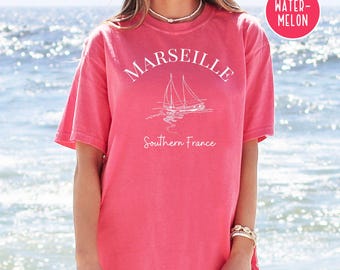 Camiseta Grunge Comfort Colors® de Marsella, Francia, camiseta de velero del Puerto Viejo de Marsella, camiseta de navegación por el Mediterráneo, regalo de vacaciones en Marsella