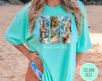 Camiseta con acuarela Comfort Colors® de la Costa Amalfitana, Italia, regalo para vacaciones en la Costa Amalfitana, camiseta con pinceladas de la Costa Amalfitana, camiseta de Italia