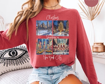 Vintage Christmas in New York City Comfort Colors® Long Sleeve Tee Shirt Christmas Gift, Iconic NYC Rockettes, Radio City, New Yorker Gift
