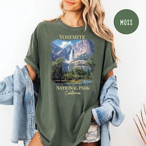 Camiseta presente de férias com cores confortáveis do Parque Nacional de Yosemite, Califórnia, camiseta com estampa de Yosemite Lower Falls, camiseta presente de viagem com estampa de Yosemite, Califórnia