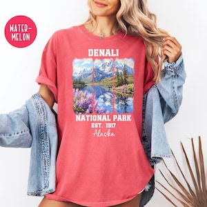 Denali National Park Alaska Watercolor Comfort Colors® T-Shirt, Denali Alaska Vacation Gift Tee Shirt, National Park Tee Denali Alaska Gift