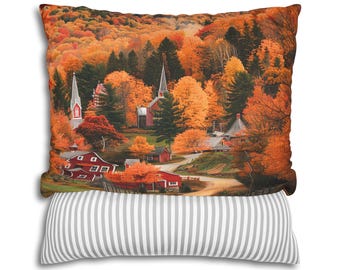 Vermont Autumn Colorful Foliage Decorative Pillow Case Design front and back - Machine Washable, Available in 5 Sizes - Traveler Gift