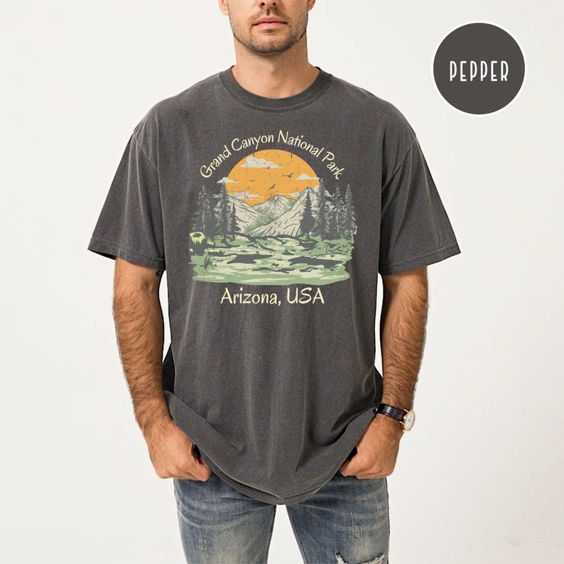 Grand Canyon National Park Retro Comfort Colors® Hiking T-Shirt Gift, Grand Canyon Gift Tee, Grand Canyon Shirt, Grand Canyon Camping Shirt Pepper