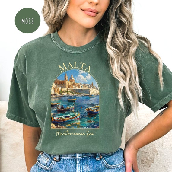 Malta Island Comfort Colors® Tee Shirt, Malta Harbor Watercolor