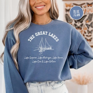 Great Lakes Grunge Style Comfort Colors® Sweatshirt, Upper Pennisula of Michigan Lake Vacation, Lake Ontario Hiking Shirt, Nature Lover Gift
