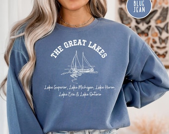 Great Lakes Grunge Style Comfort Colors® Sweatshirt, Upper Pennisula of Michigan Lake Vacation, Lake Ontario Hiking Shirt, Nature Lover Gift