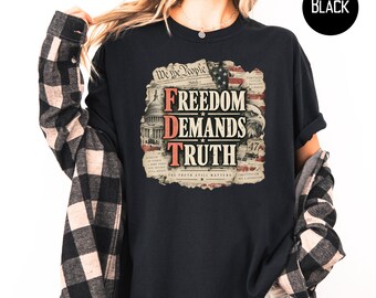 Freedom Demands Truth FDT Unisex Comfort Colors Anti Trump Protest Tee, Democrat Gift Shirt, Vintage Freedom Liberal Gift Tee, Pro Democracy