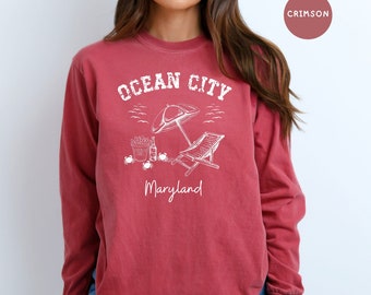 Ocean City Maryland Grunge Style Comfort Colors® Long Sleeve T-Shirt, Ocean City Beach Vacation, Maryland Travel Shirt, Maryland Beach Shirt