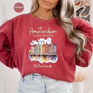 Amsterdam Netherlands Canal Houses Comfort Colors® Sweater Gift, Amsterdam Vacation Sweatshirt Gift, Netherlands Travel Shirt Amsterdam Gift
