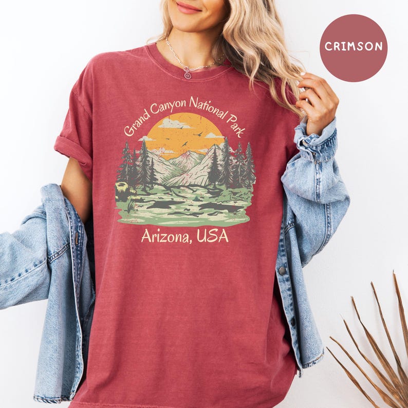 Grand Canyon National Park Retro Comfort Colors® Hiking T-Shirt Gift, Grand Canyon Gift Tee, Grand Canyon Shirt, Grand Canyon Camping Shirt Crimson