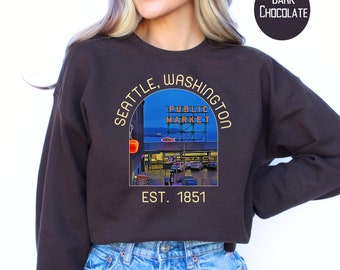 Moletom de Seattle, Washington, Moletom para presente de férias em Seattle, Mercado Público de Seattle, Moletom de Seattle, Viagem a Seattle, Camiseta para presente de Seattle