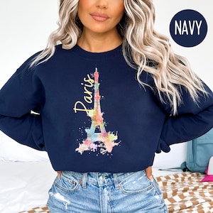 Torre Eiffel de París Pastel acuarela diseño suéter regalo para amante de París, sudadera de regalo de vacaciones de París, camisa de viaje europea, viaje a Francia