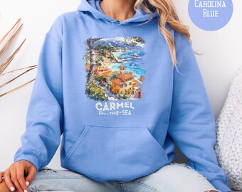 Carmel By The Sea Unisex Pullover Hoodie med lätt fleece inuti, Monterey Carmel semesterpresenttröja