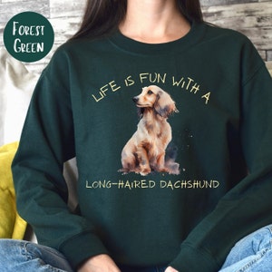 Langharige teckel minnaar sweatshirt cadeau voor Doxie moeder, langharige Wiener hondenliefhebber shirt, langharige Tan teckel moeder cadeau sweatshirt