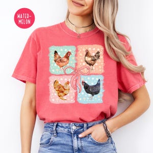 Chicken Lover Coquette Comfort Colors® Tee Shirt, Animal Lover Shirt, Chicken T-Shirt, Farm Girl Tee, Boho Style Chicken Shirt, Cottagecore